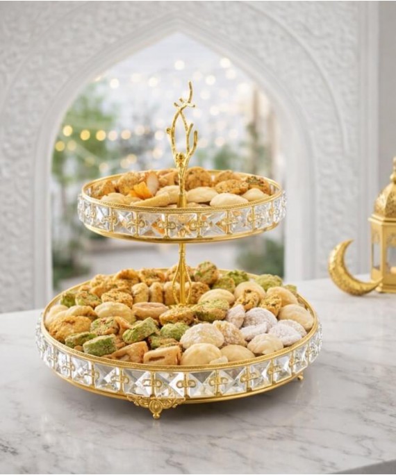 GOLD DOUBLE-LAYERED CRYSTAL SERVING DISH 18-25cm